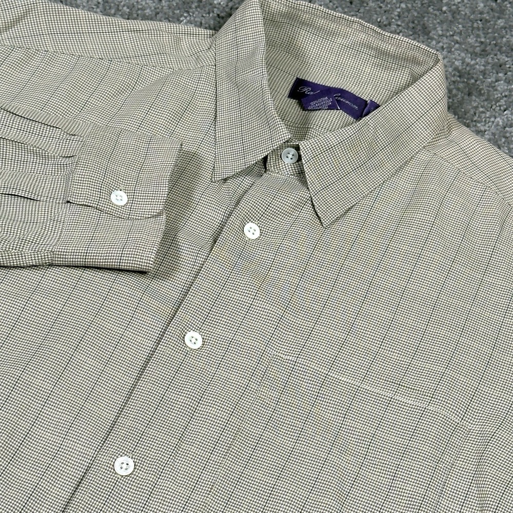 Ralph Lauren Purple Label Shirt Men XL Tan Mini Pattern Button Made Italy *READ*